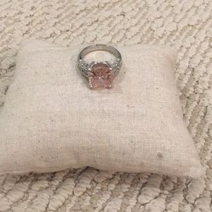 Pink Princess Cut and CZ Ring